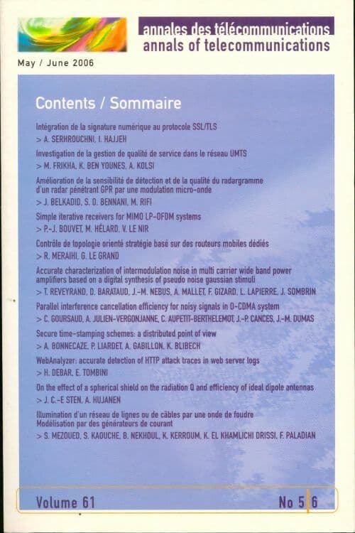 Annales des télécommunications may / june 2006 - Collectif
