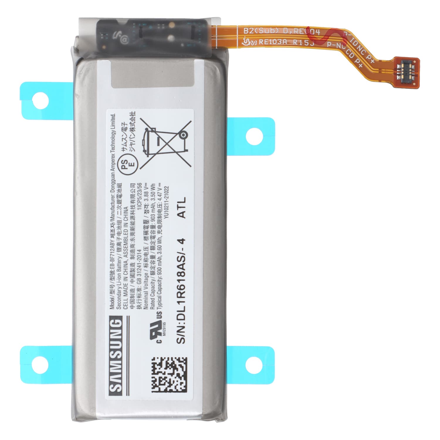 Batterie Samsung d'origine pour Galaxy Z Flip 3 5G F926B, type EB-BF712ABY