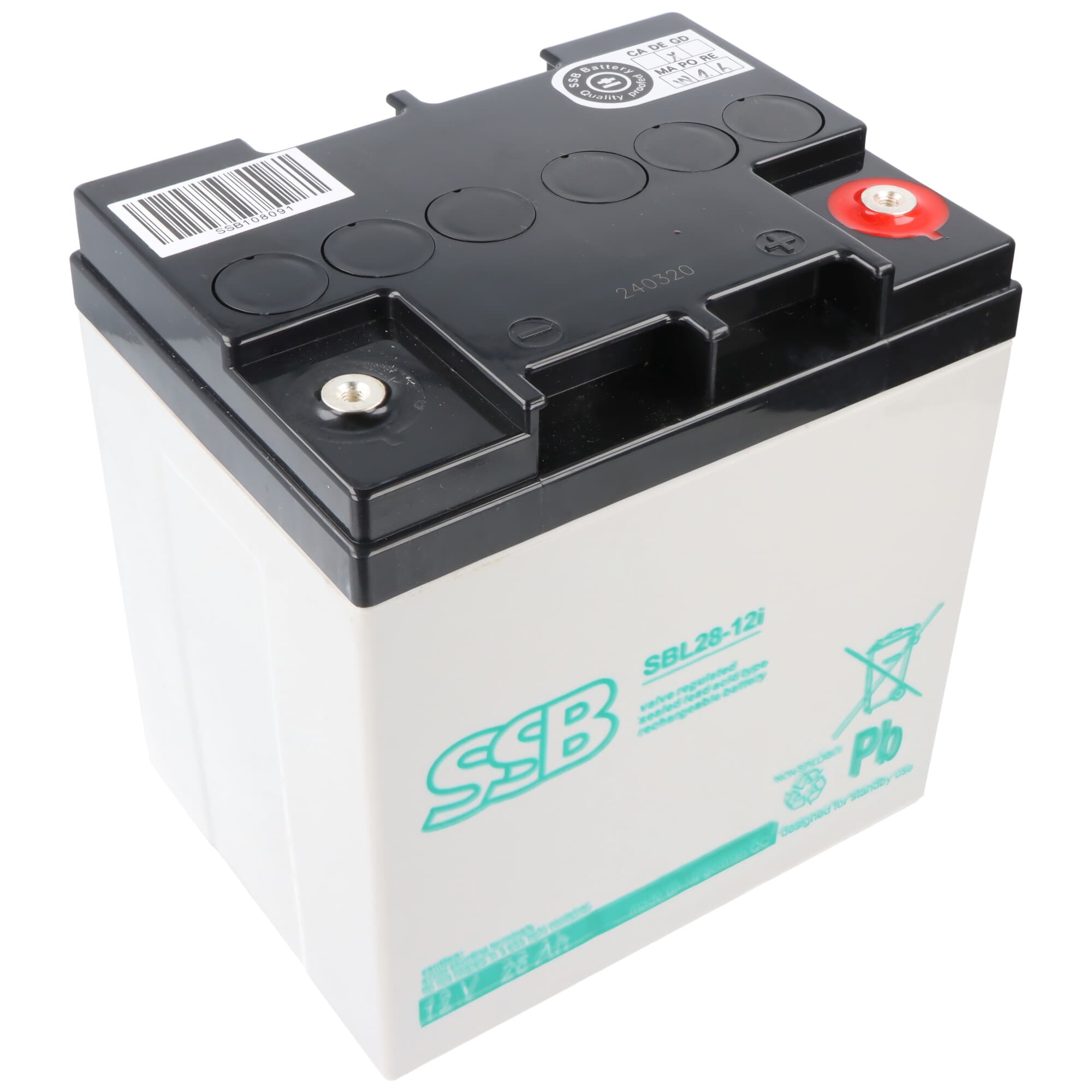 Batterie SSB SBL28-12i 12 Volts 28 Ah 165 x 125 x 175 mm avec raccord à vis M5, adaptée par exemple aux UPS, aux télécommunications et à