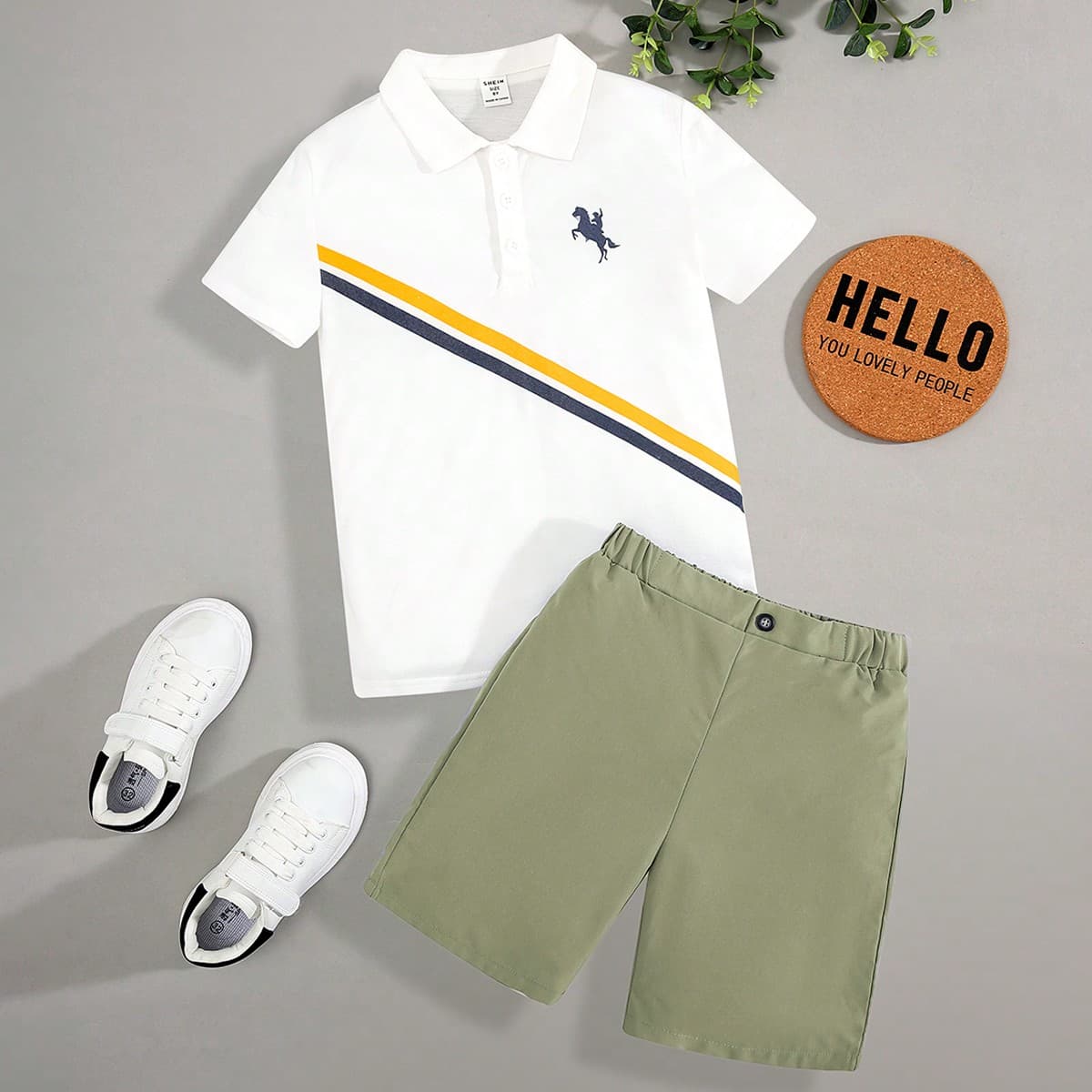Ensemble De 2 Pièces Tenue Décontractée Pour Garçon De Transition : Polo Confortable Et Short Monochrome