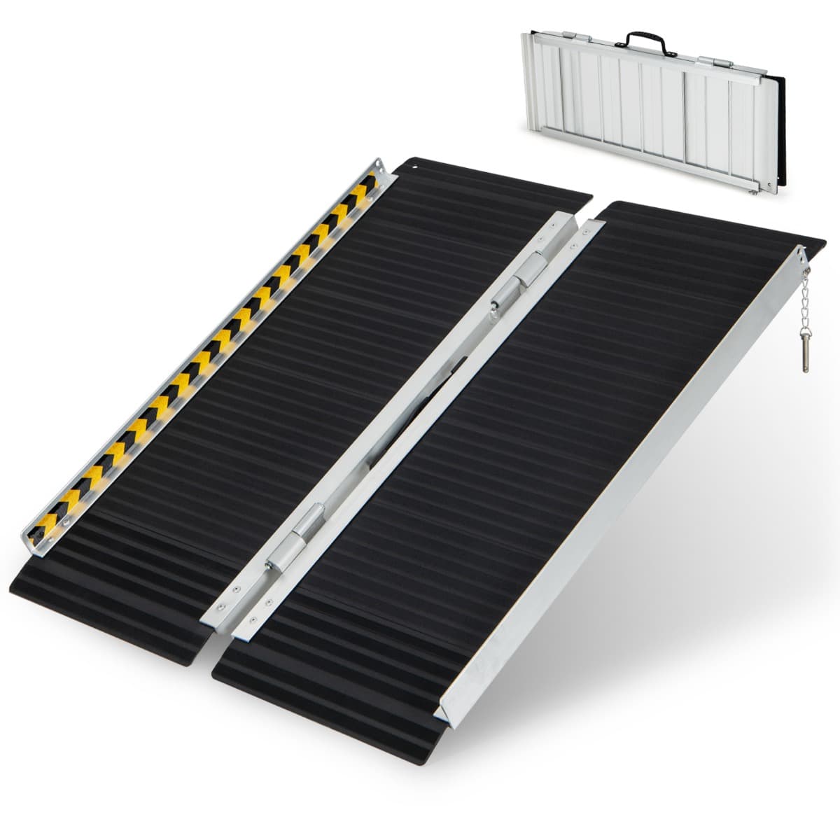CostwayRampe D’accès en Aluminium avec Plaque de Transition et Surface Antidérapante Autocollants D'avertissement Réfléchissants Rampe de Seuil pour