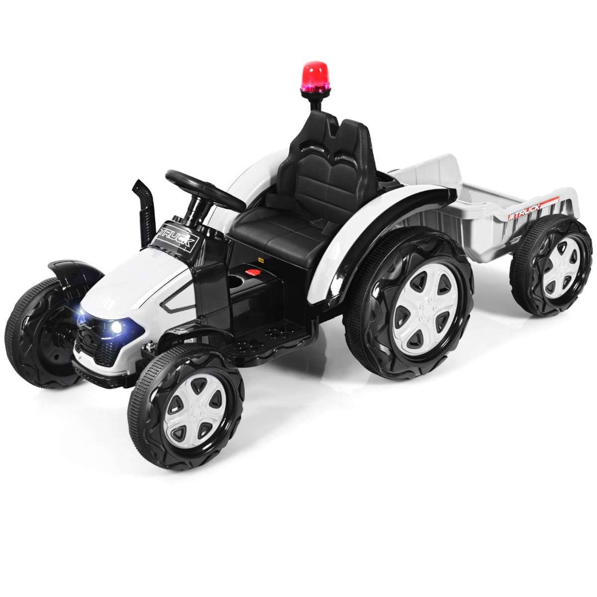 CostwayTracteur Electrique avec Télécommande 2.4G 12V 7AH Vitesse : 3-8 km/h MP3 Port USB pour Enfants de 3 à 8 Ans Blanc